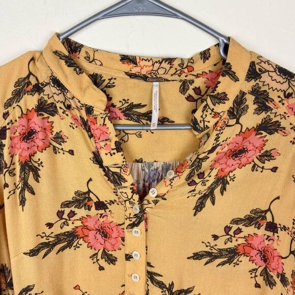 Free People Easy Girl Boho Bell Sleeve Top - Mustard Floral - Picture 7 of 7